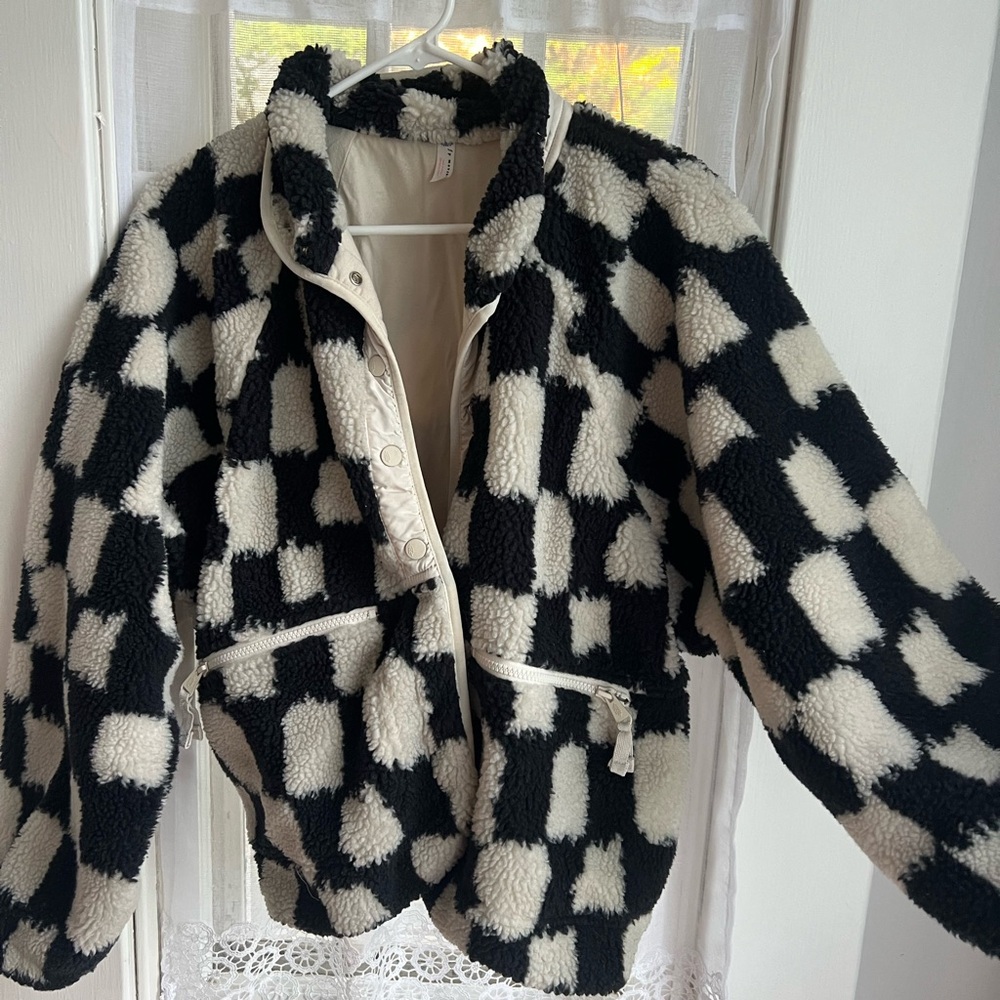 Free People Hit The Slopes Jacket in Black Check Size Large